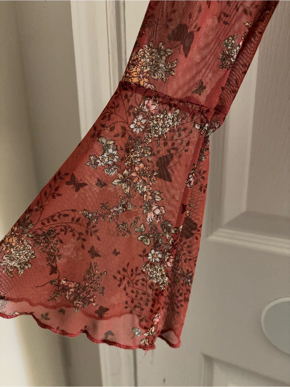 Rust Floral Ruffle Tie-Front Blouse - Picture 5 of 5